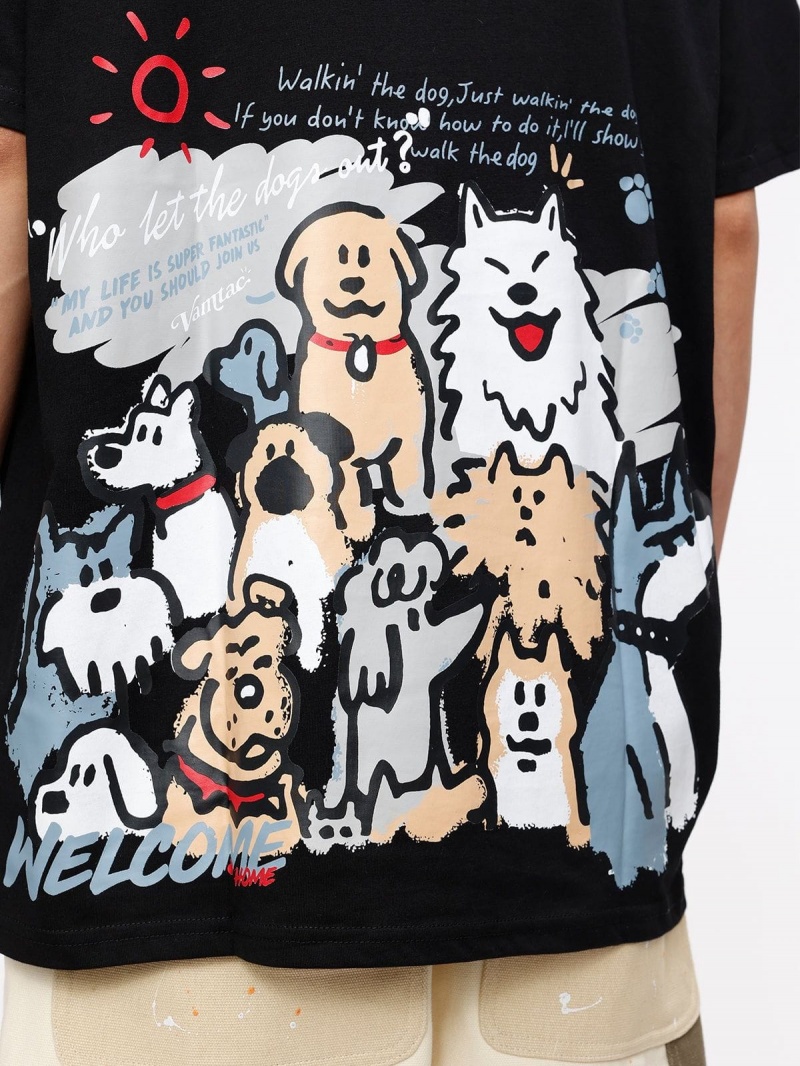 Noir  T Shirts Aelfric Eden Funny Cartoon Dogs Graphique Tee - MZL-9665737